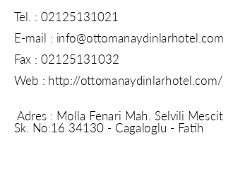 Ottoman Aydnlar Hotel iletiim bilgileri